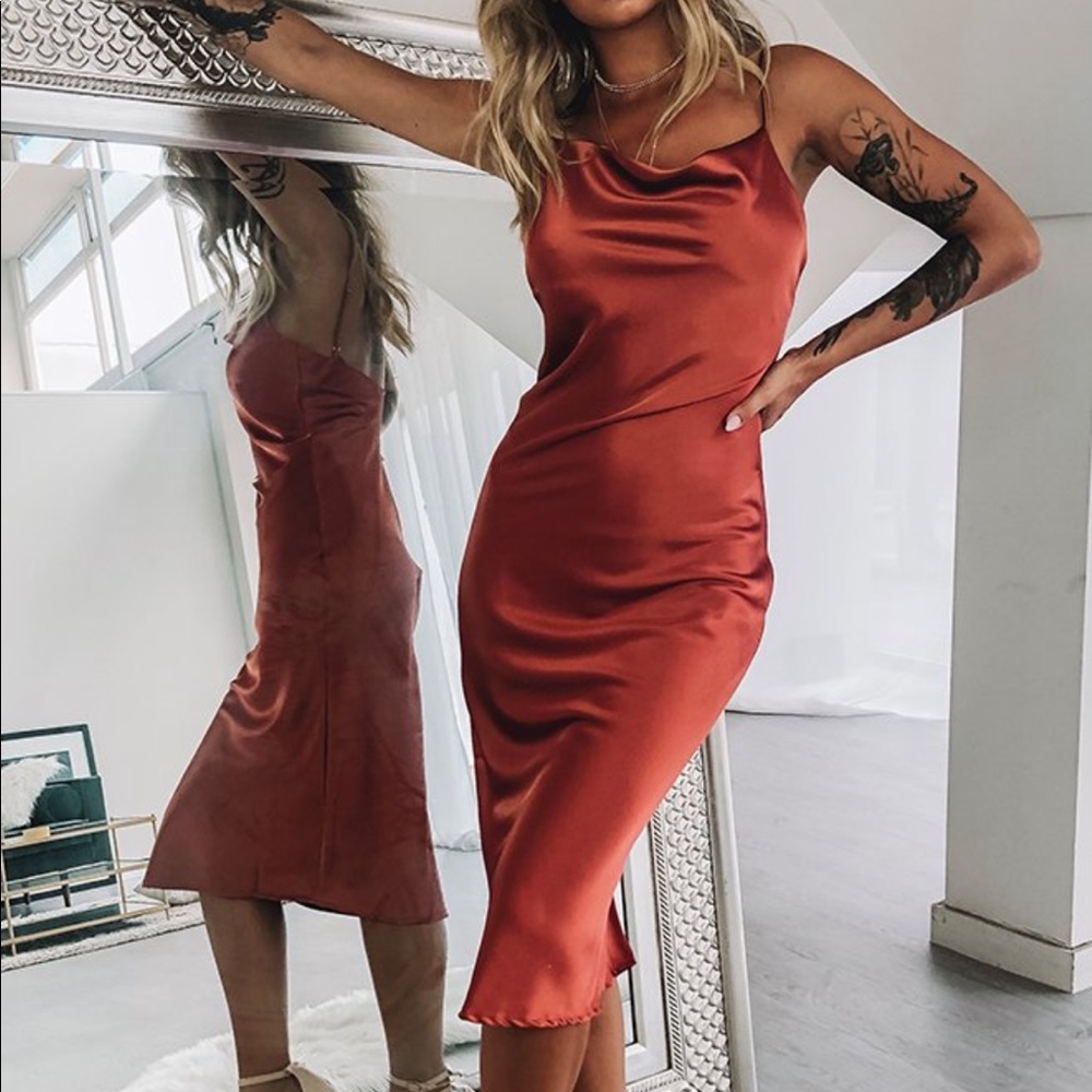 Rust Slip Midi Dress